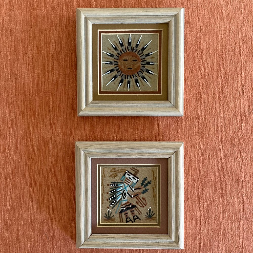 Sun and Abstract Art Framed Set - Tan and Brown